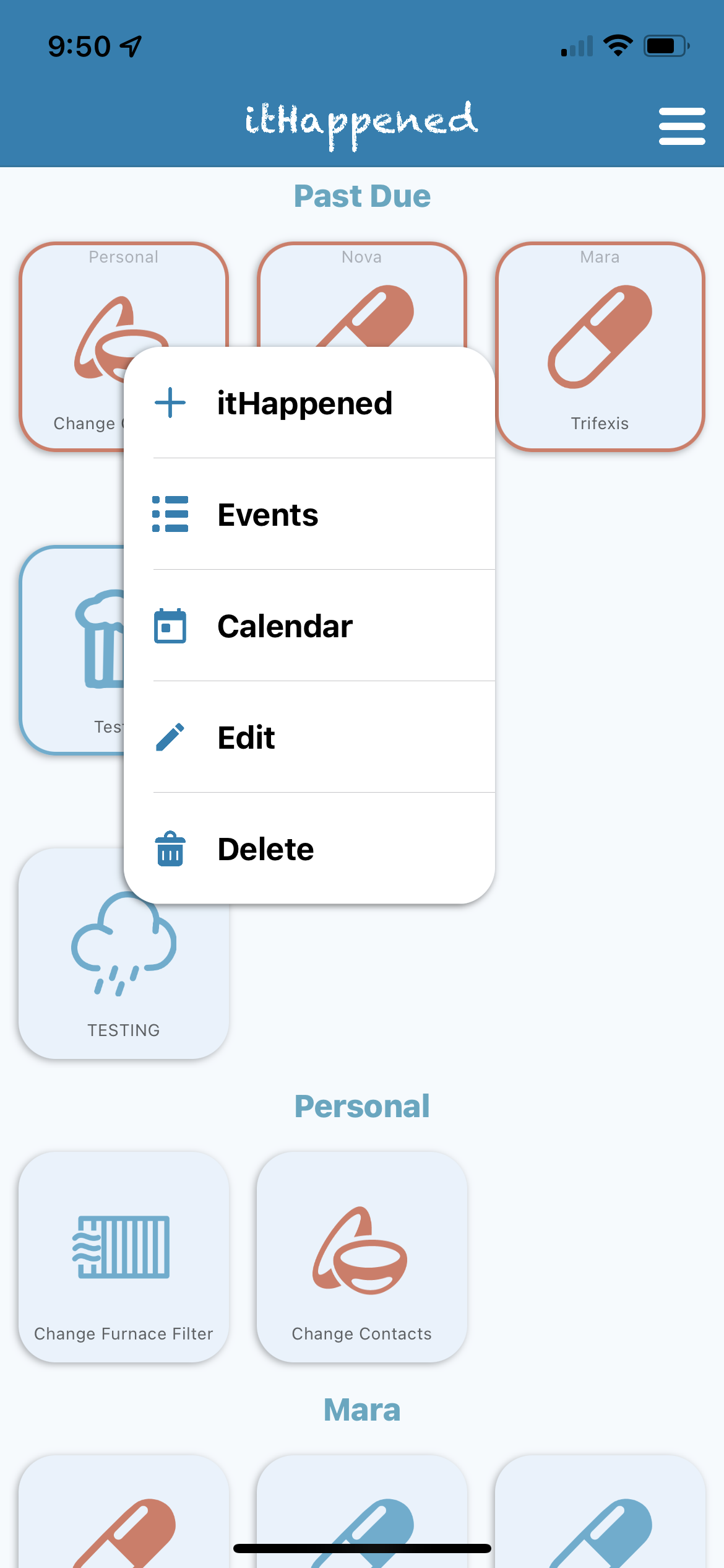 Main List Menu